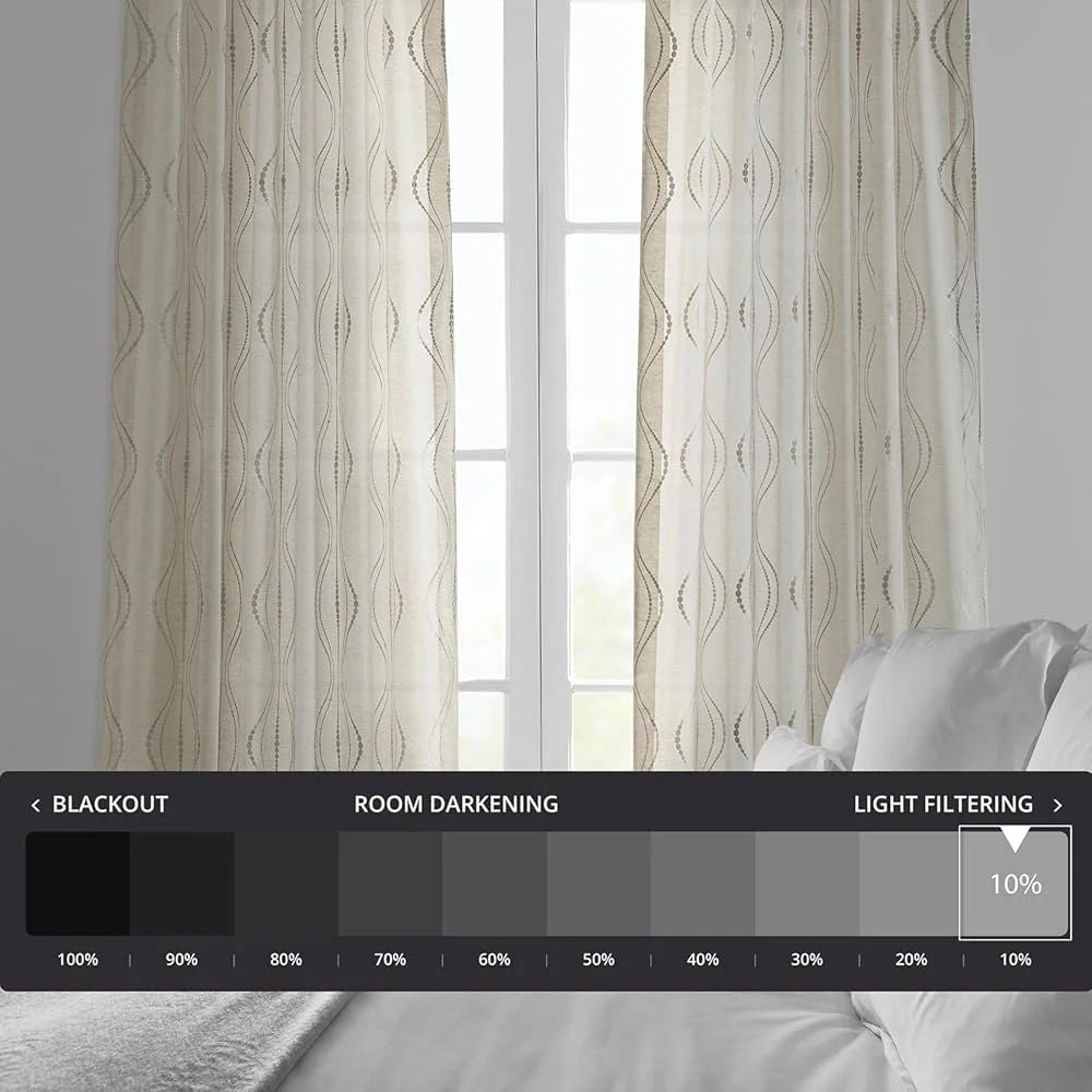 Embroidered Sheer Linen Curtain – Light Filtering Window Treatment