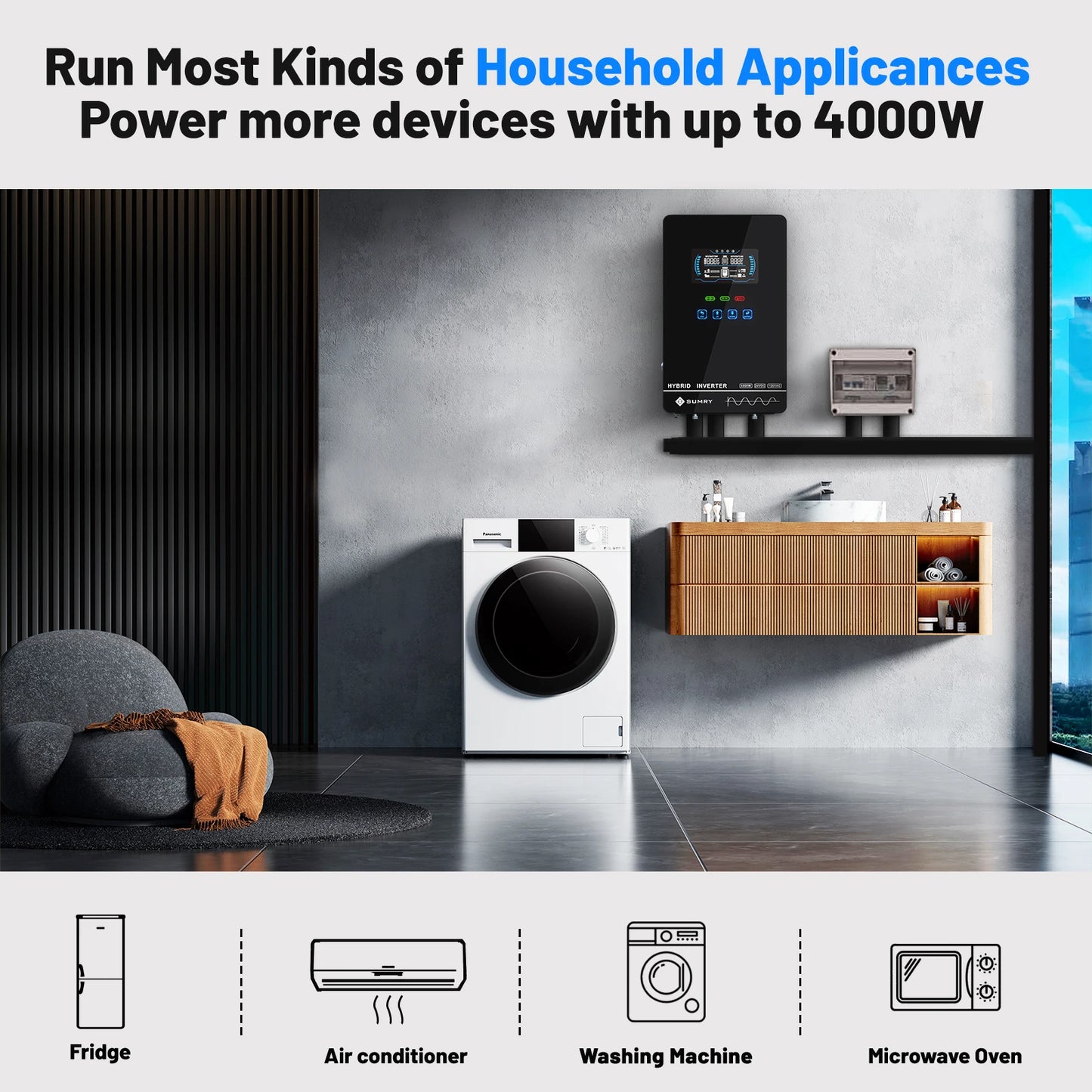 Sumry 4000W Off-Grid Hybrid Inverter 24V with 5600W MPPT & 140A Charger