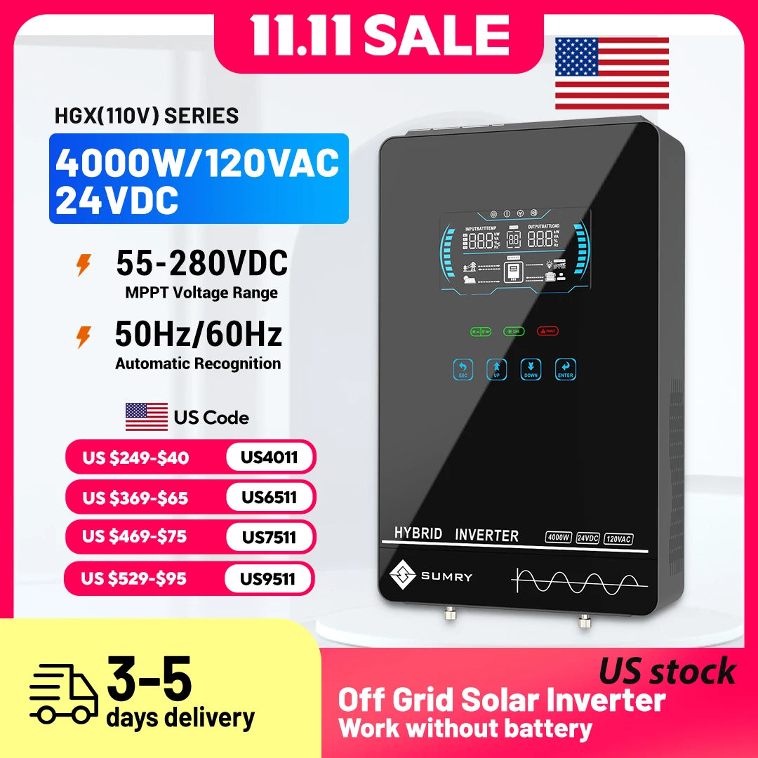 Sumry 4000W Off-Grid Hybrid Inverter 24V with 5600W MPPT & 140A Charger
