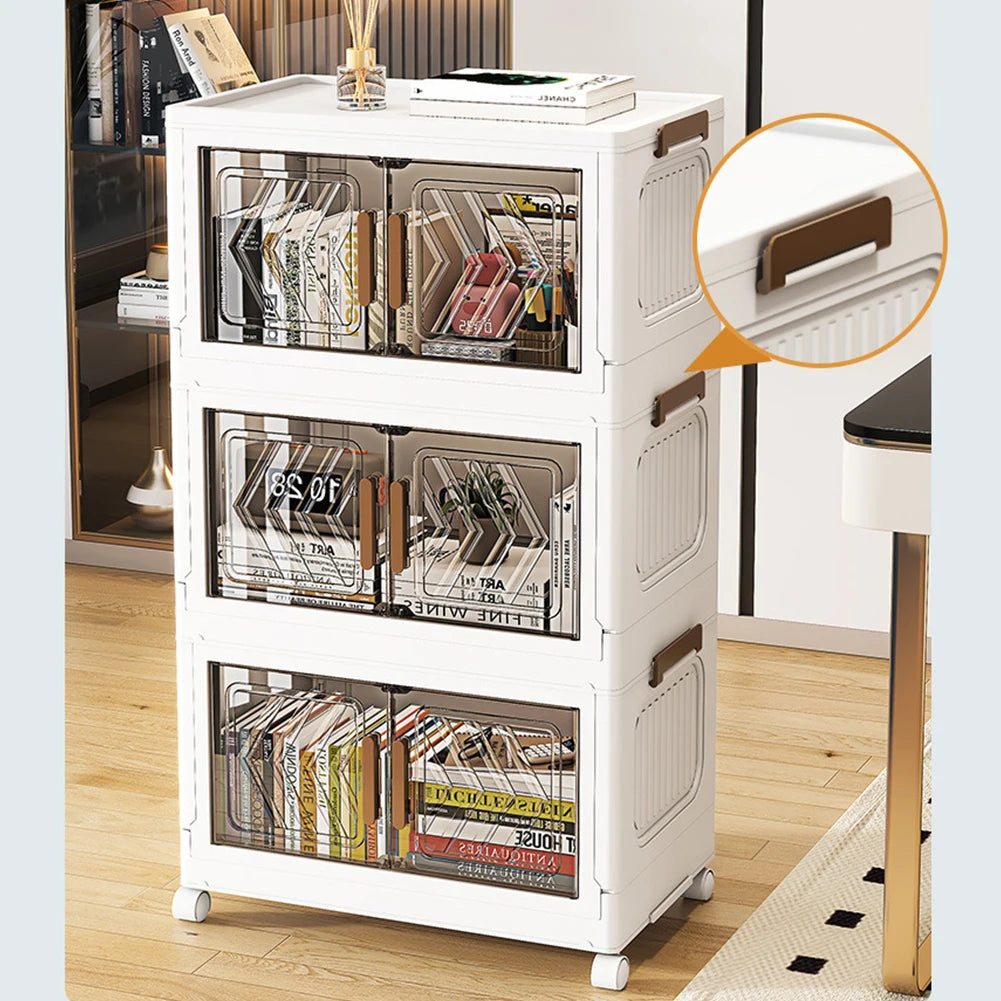Foldable Plastic Storage Cabinet with Doors & Wheels – Stackable Organizer