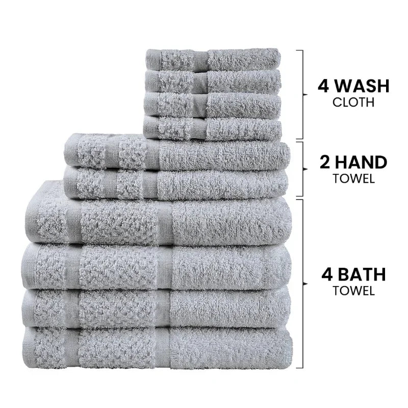 10-Piece Grey Towel Set – Ultra-Soft, Absorbent & Durable Cotton Bath Towels