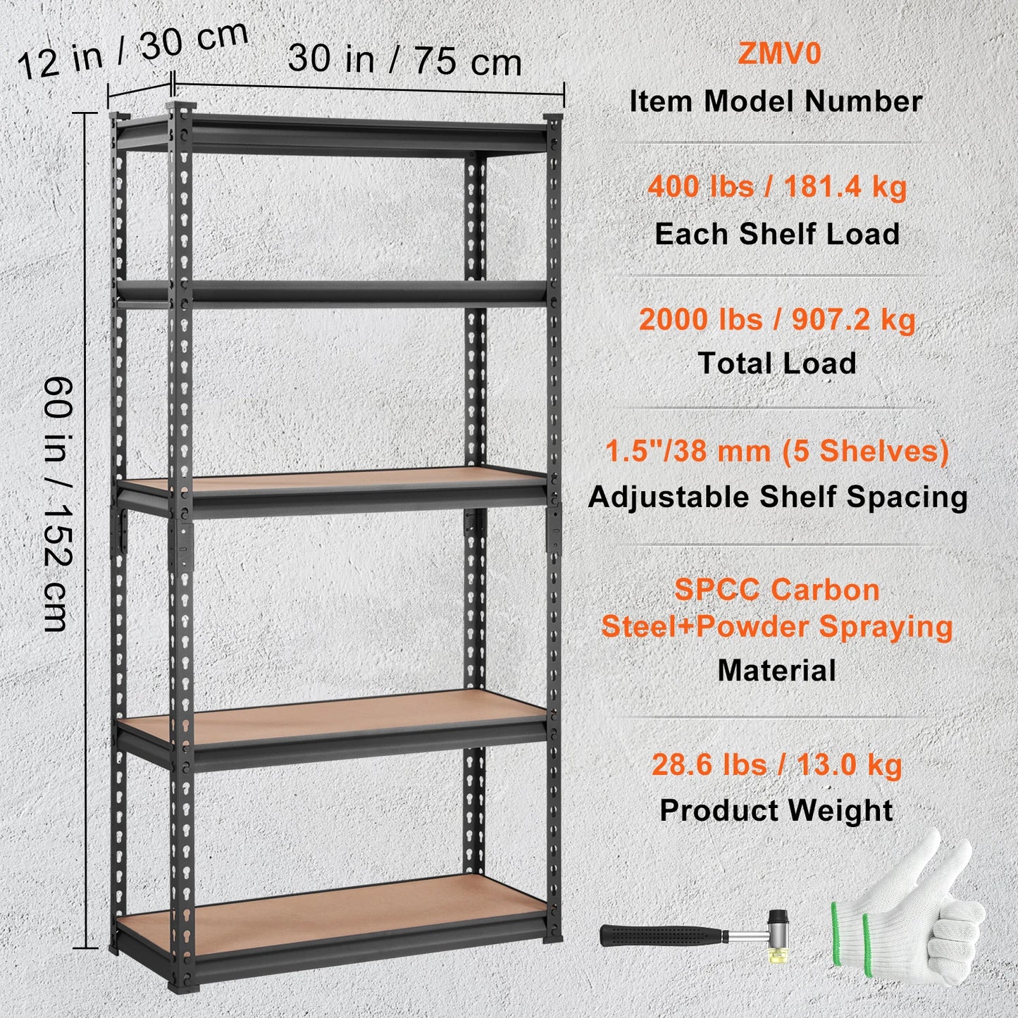 Heavy Duty Metal Standing 5 Shelf Rack for Warehouse, Garage
