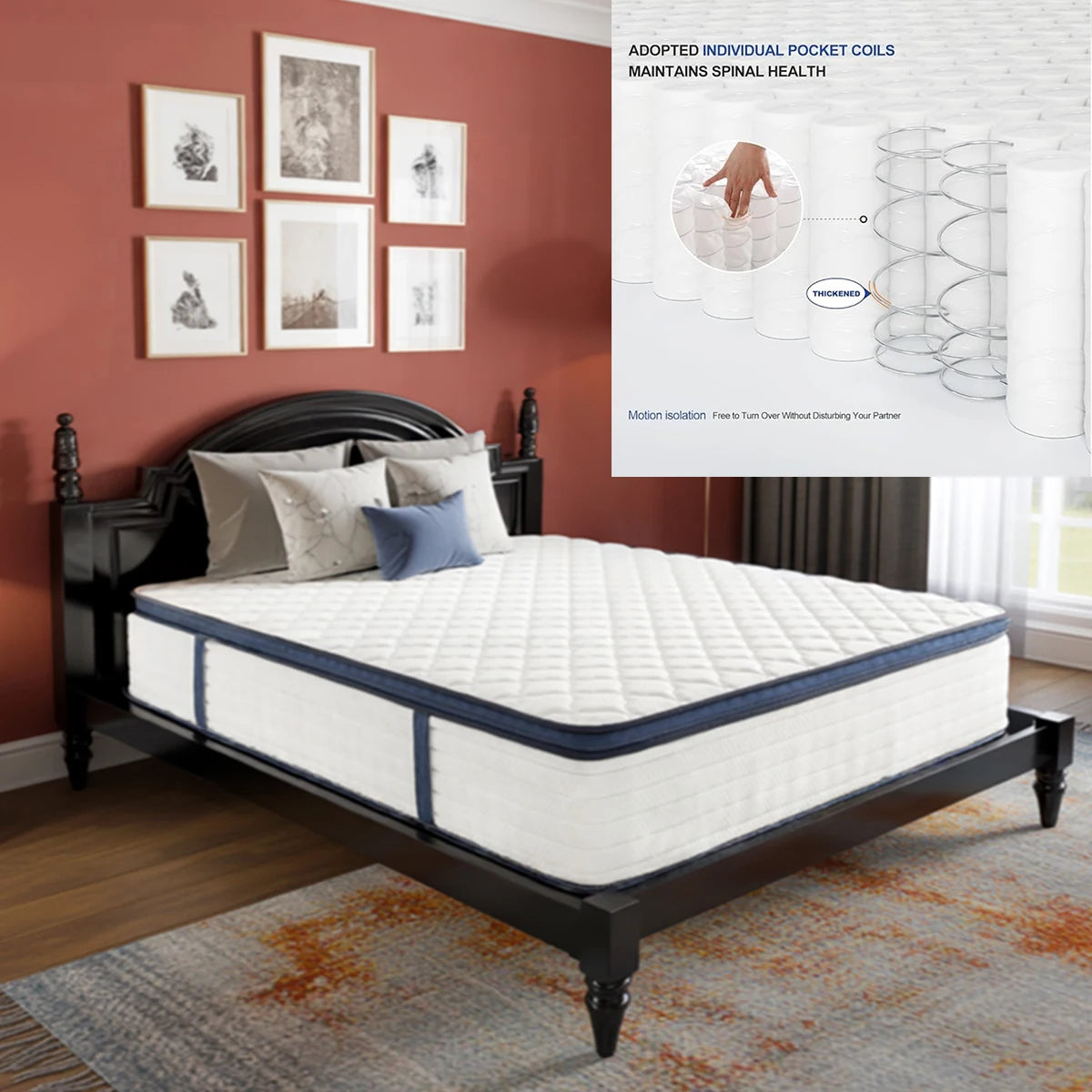 Hybrid Mattress Medium Firm Cooling Mattress, Pressure Relief, Motion Isolation