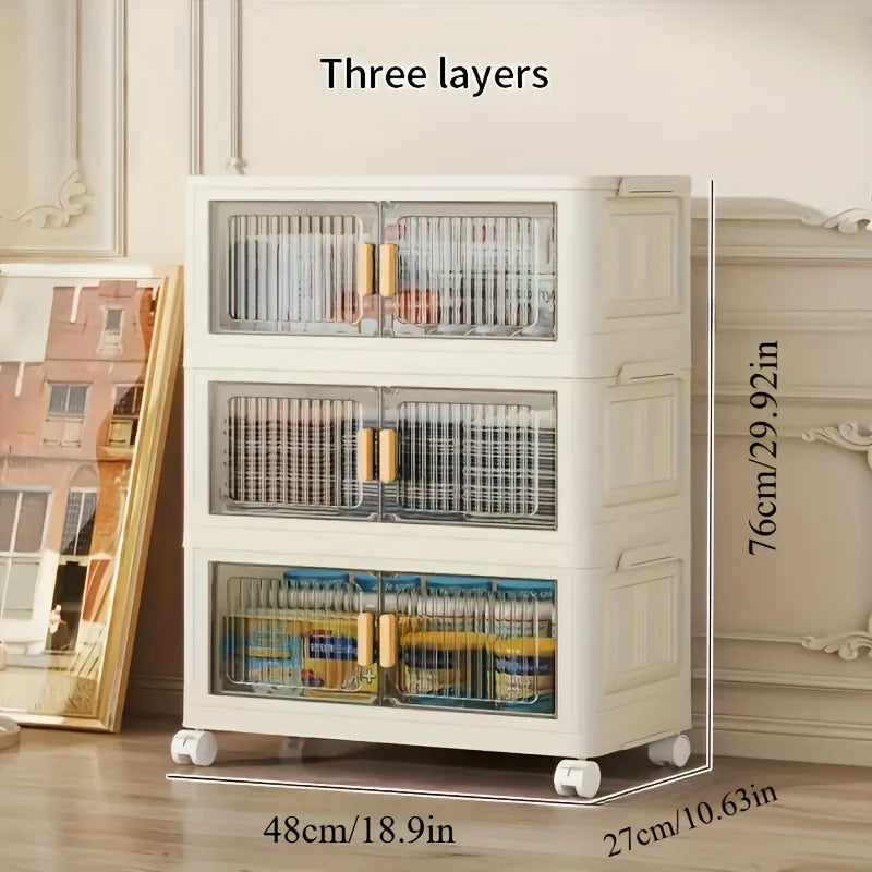 Stackable Storage Cabinet with Doors & Wheels