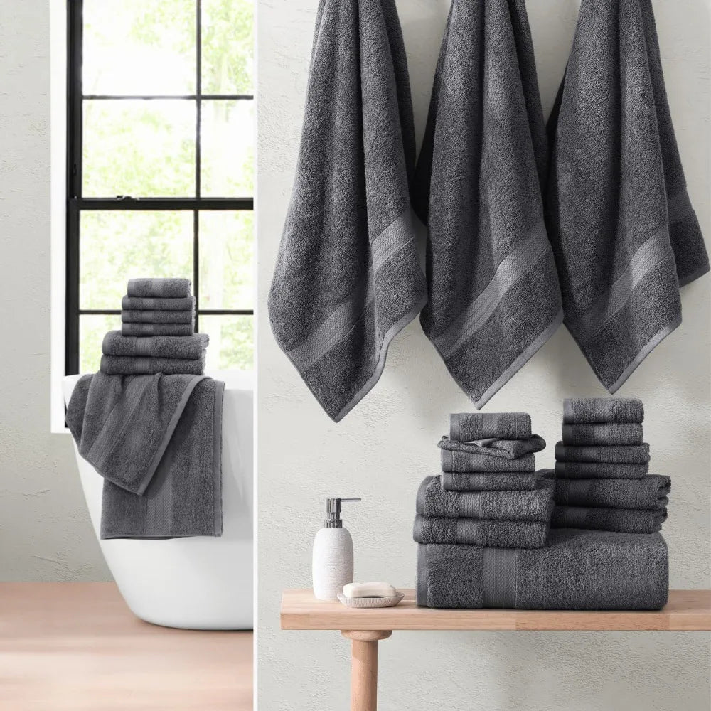 Cotton Bathroom Towel Set Bath Sheets, Hand Towels & Washcloths