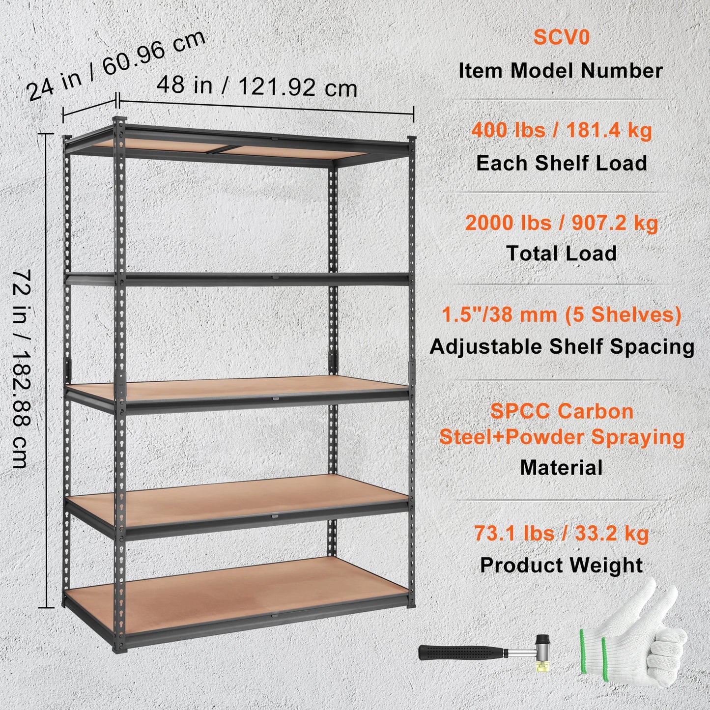 Heavy Duty Metal Standing 5 Shelf Rack for Warehouse, Garage