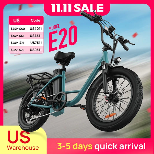 URLIFE E20 Electric Bike – 1000W Motor, 48V 13Ah Battery, Fat Tire, 20MPH, 7-Speed