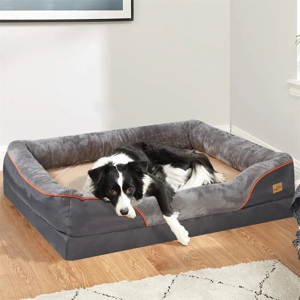 Jumbo Orthopedic Dog Bed – Memory Foam Pet Sofa Couch with Waterproof Cover