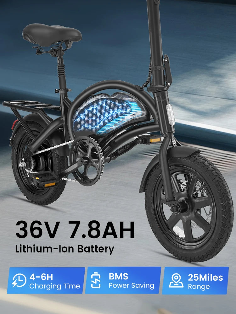 DYU D3F-MINI Electric Bike – 500W Peak Motor, 36V 7.8Ah Battery, 14" City E-Bike