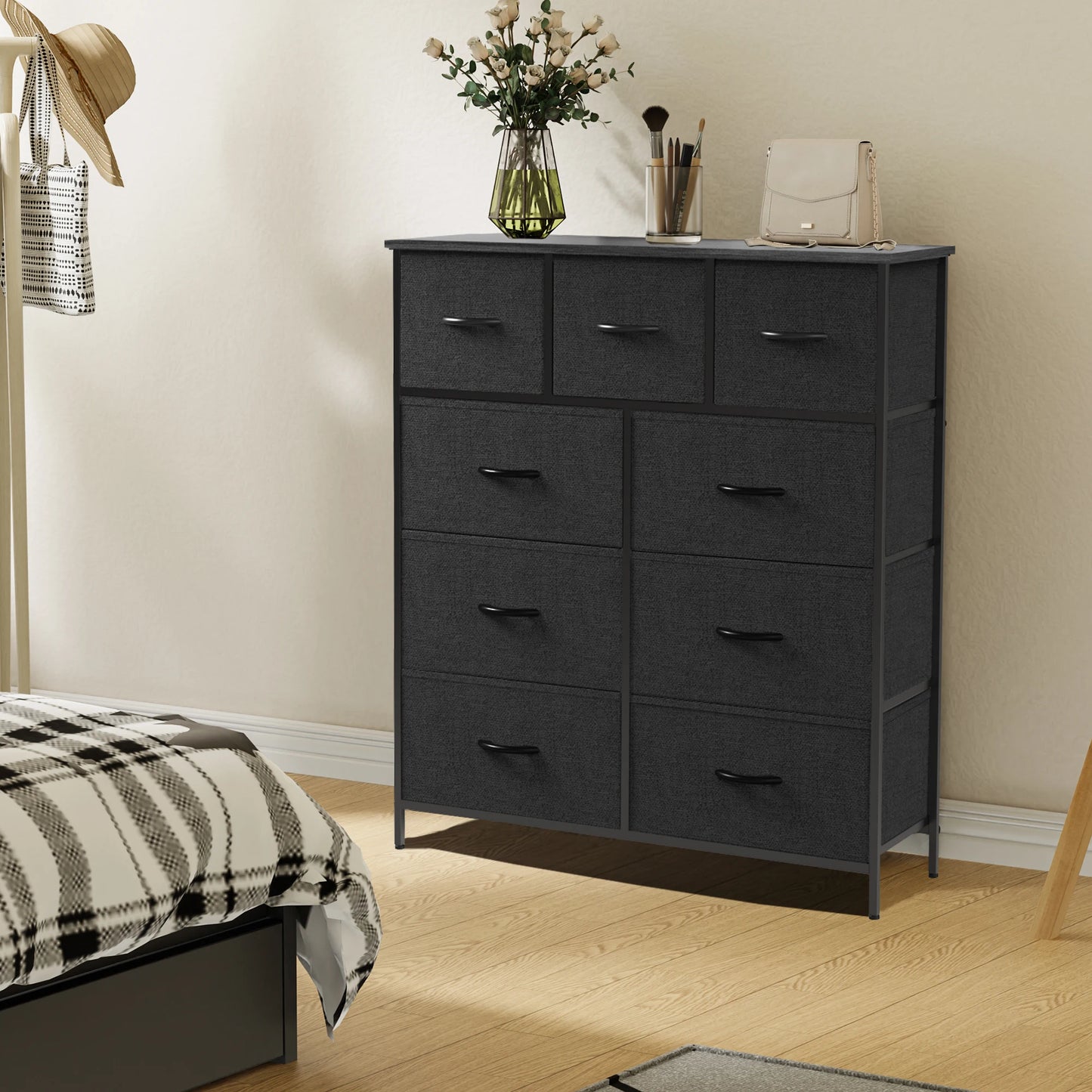 JHK 9-Drawer Fabric Dresser – Tall Bedroom Storage Cabinet