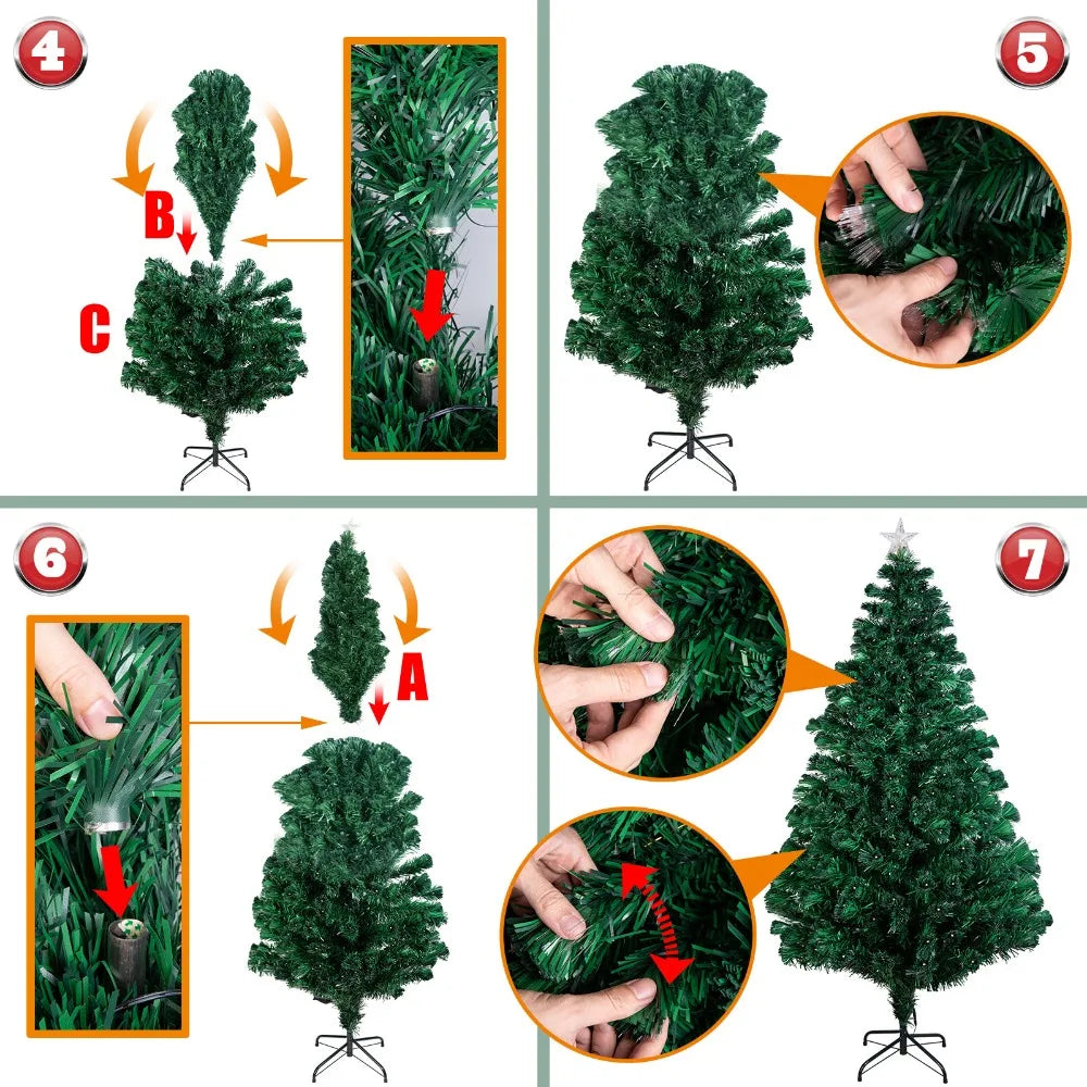 4/5/6/7FT Pre-Lit Fiber Optic Artificial Christmas Tree Multicolor Lights &Stand