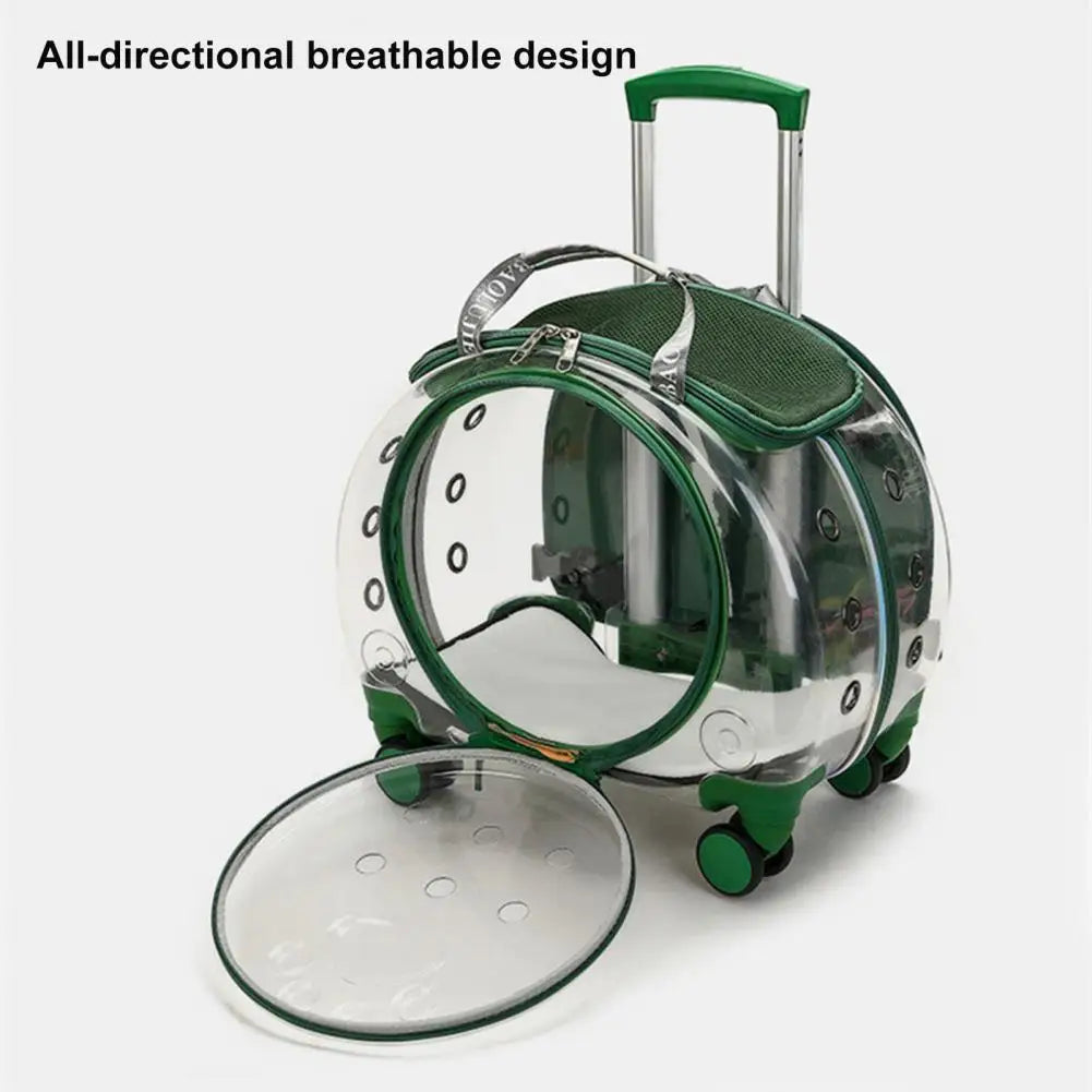 Clear Travel Backpack with Ventilation Holes and Silent Wheels for Pets