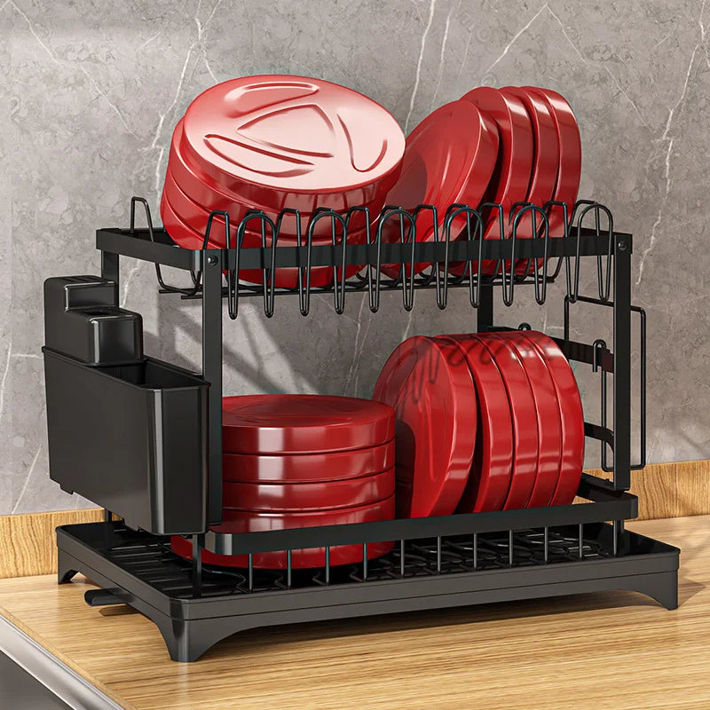 Large Capacity Double-Layer Dish Rack – Bowl & Cup Storage Organizer