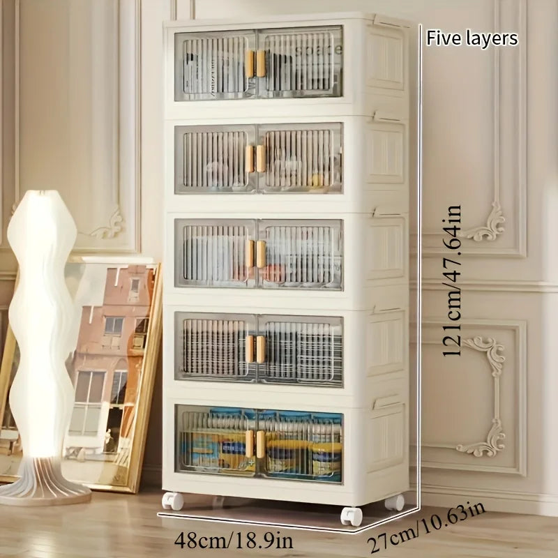 Stackable Storage Cabinet with Doors & Wheels