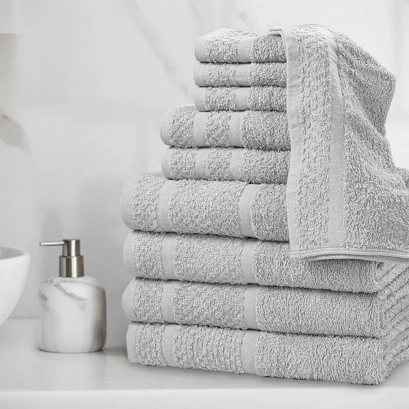 10-Piece Grey Towel Set – Ultra-Soft, Absorbent & Durable Cotton Bath Towels