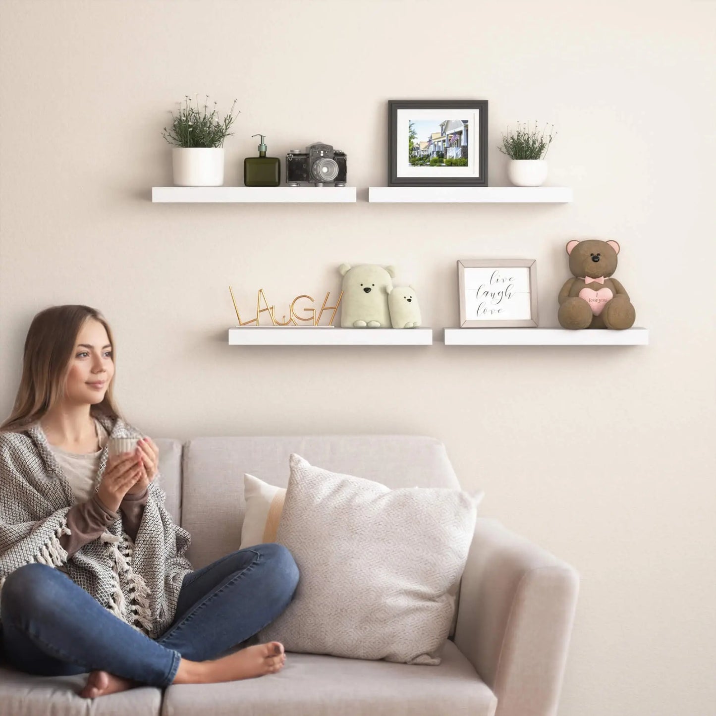 White Floating Wall Shelves – Modern Wall-Mounted Display Shelves