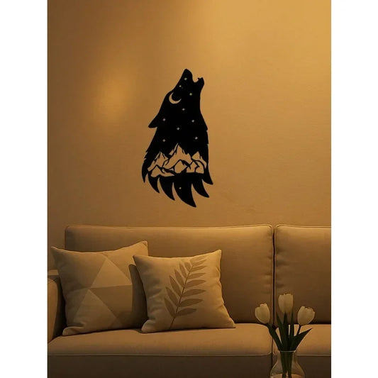 Premium Black Metal Gothic Wolf Wall Art Howling Wolf Decor