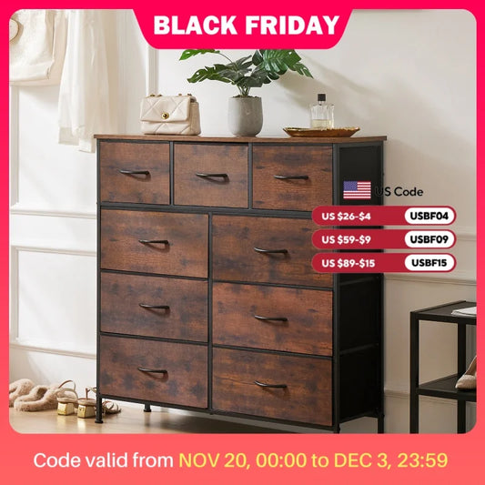 JHK 9-Drawer Fabric Dresser – Tall Bedroom Storage Cabinet