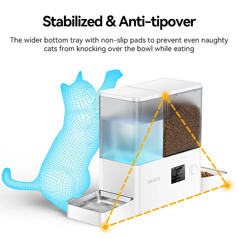 ROJECO Automatic Pet Feeder & Water Fountain Kibble Dispenser with Auto Water Refill