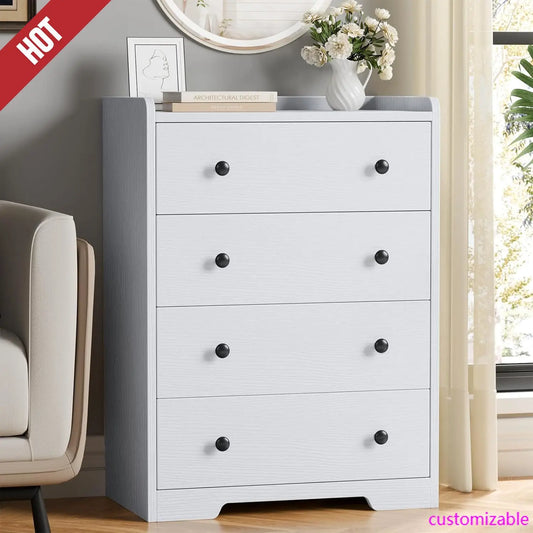 White 4-Drawer Bedroom Dresser Storage Cabinet