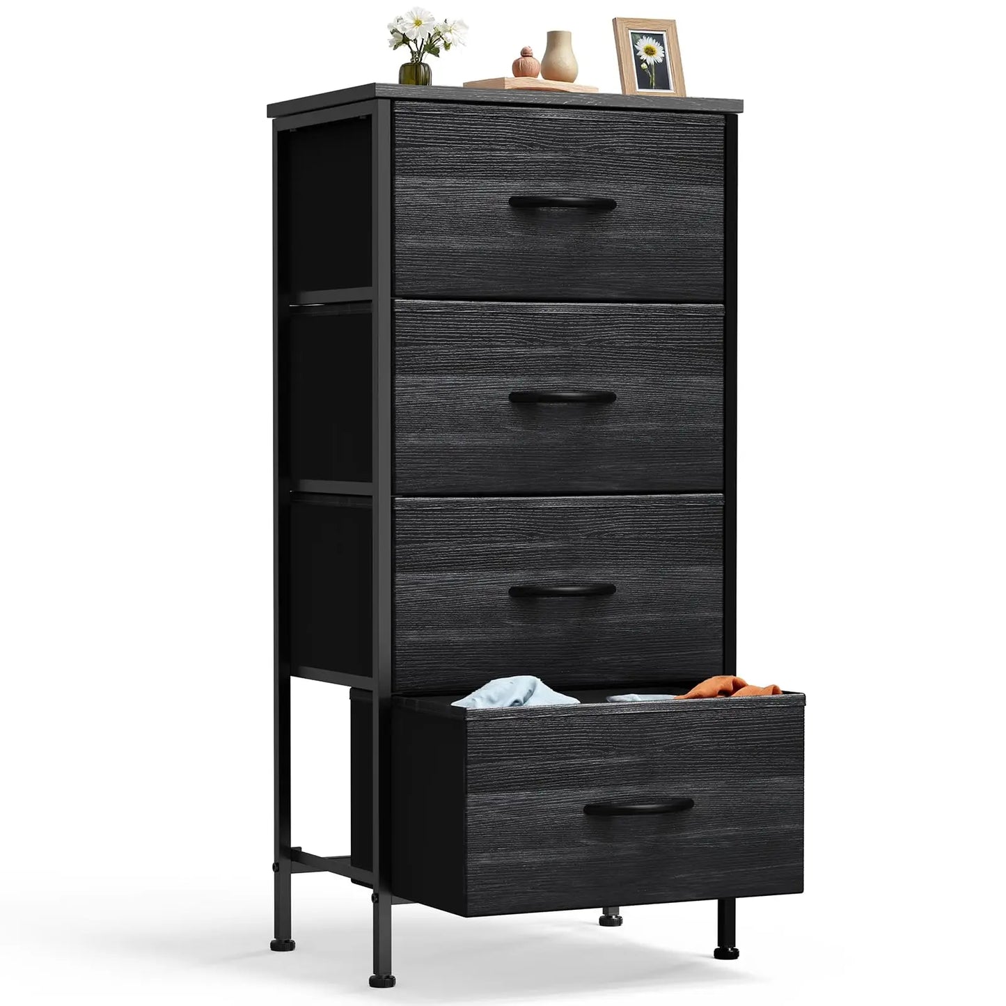 JHK 4-Drawer Fabric Nightstand with Steel Frame
