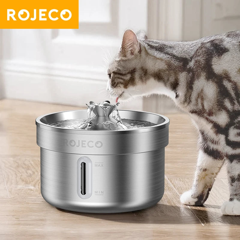 Stainless Steel Automatic Pet Water Fountain – Rechargeable Drinking Dispenser