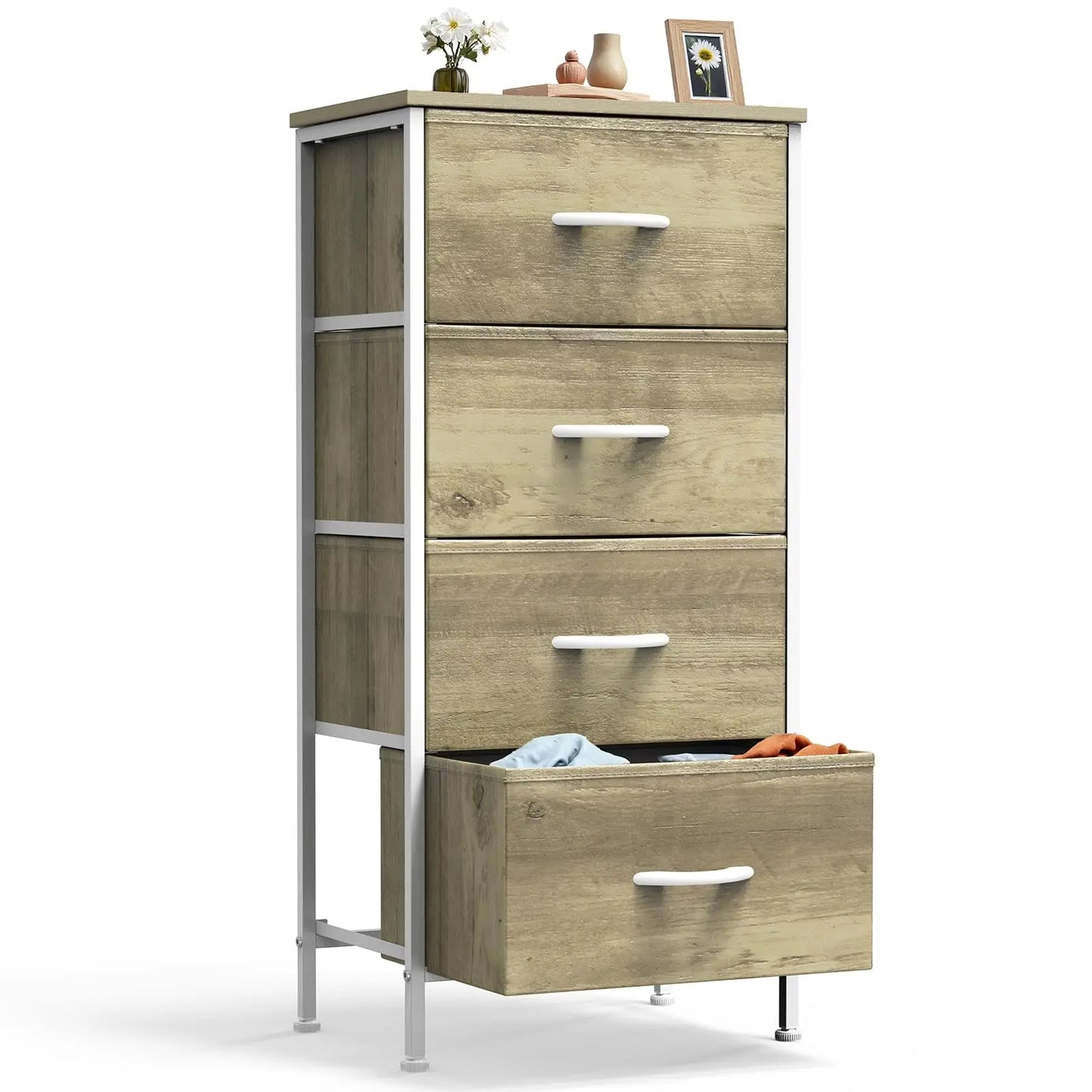JHK 4-Drawer Fabric Nightstand with Steel Frame