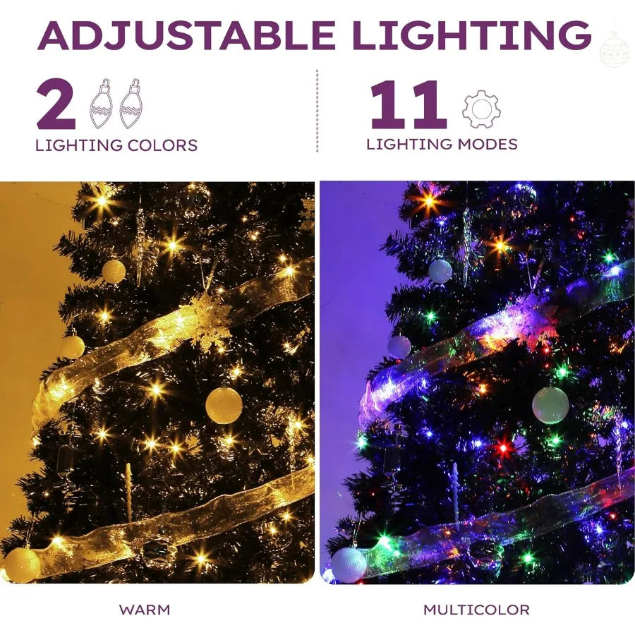 6ft Pre-Lit Black Artificial Christmas Tree with Remote Control