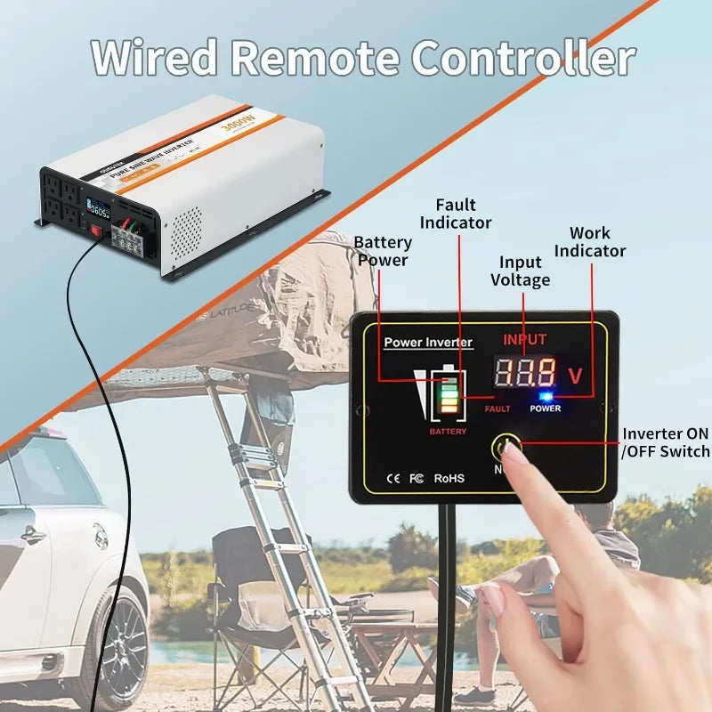 3000W Pure Sine Wave Power Inverter – 12V to 120V with LCD Display & Remote