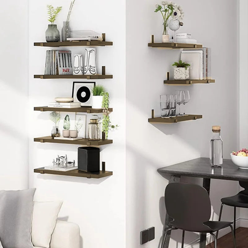 5-Layer Floating Wall Shelf with Iron Frame – Heavy-Duty Wall Organizer