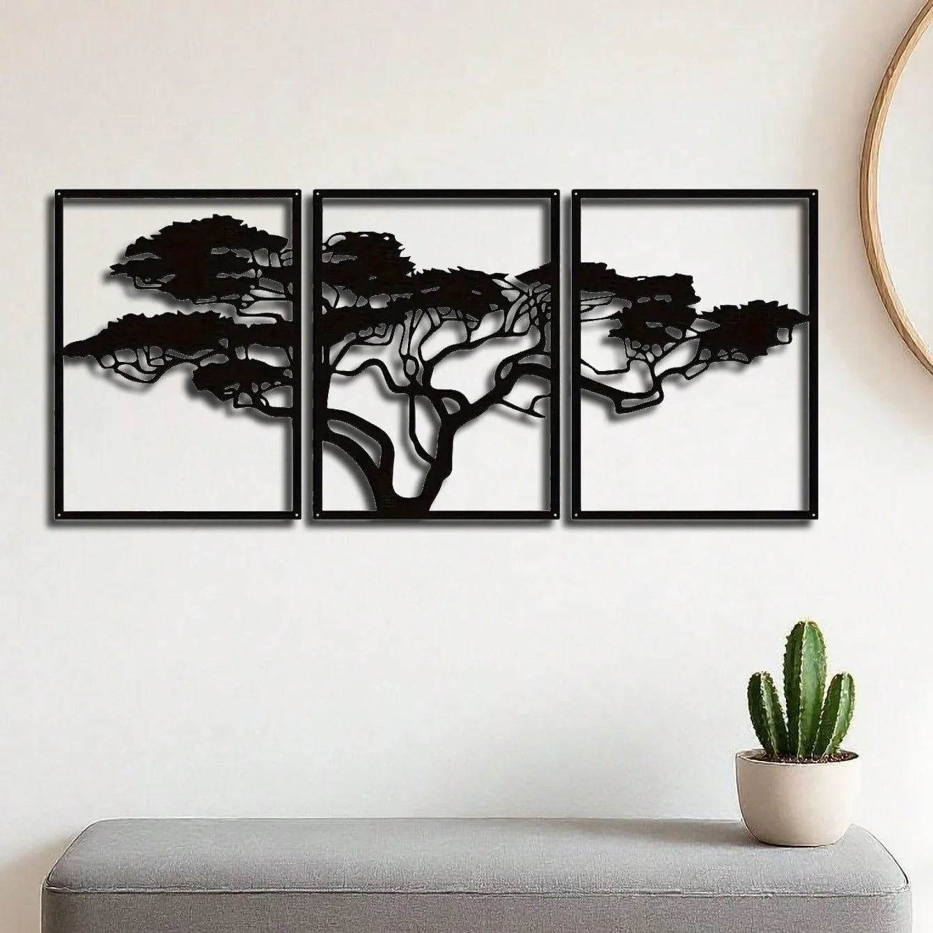 Handmade African Baobab Tree Metal Wall Art – Tribal Boho Tree of Life Sculpture