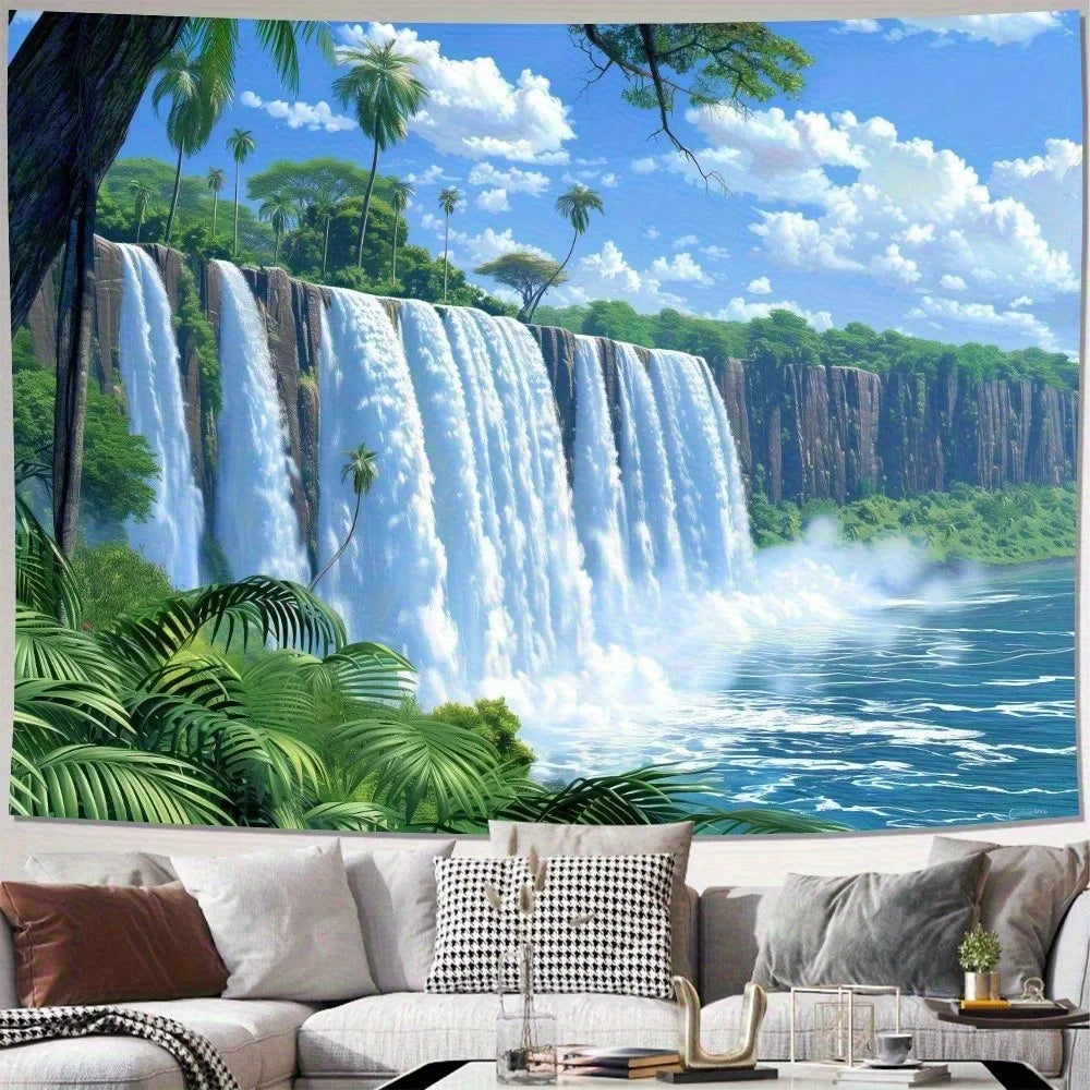 Waterfall Tapestry Tropical Jungle Wall Hanging Nature Landscape