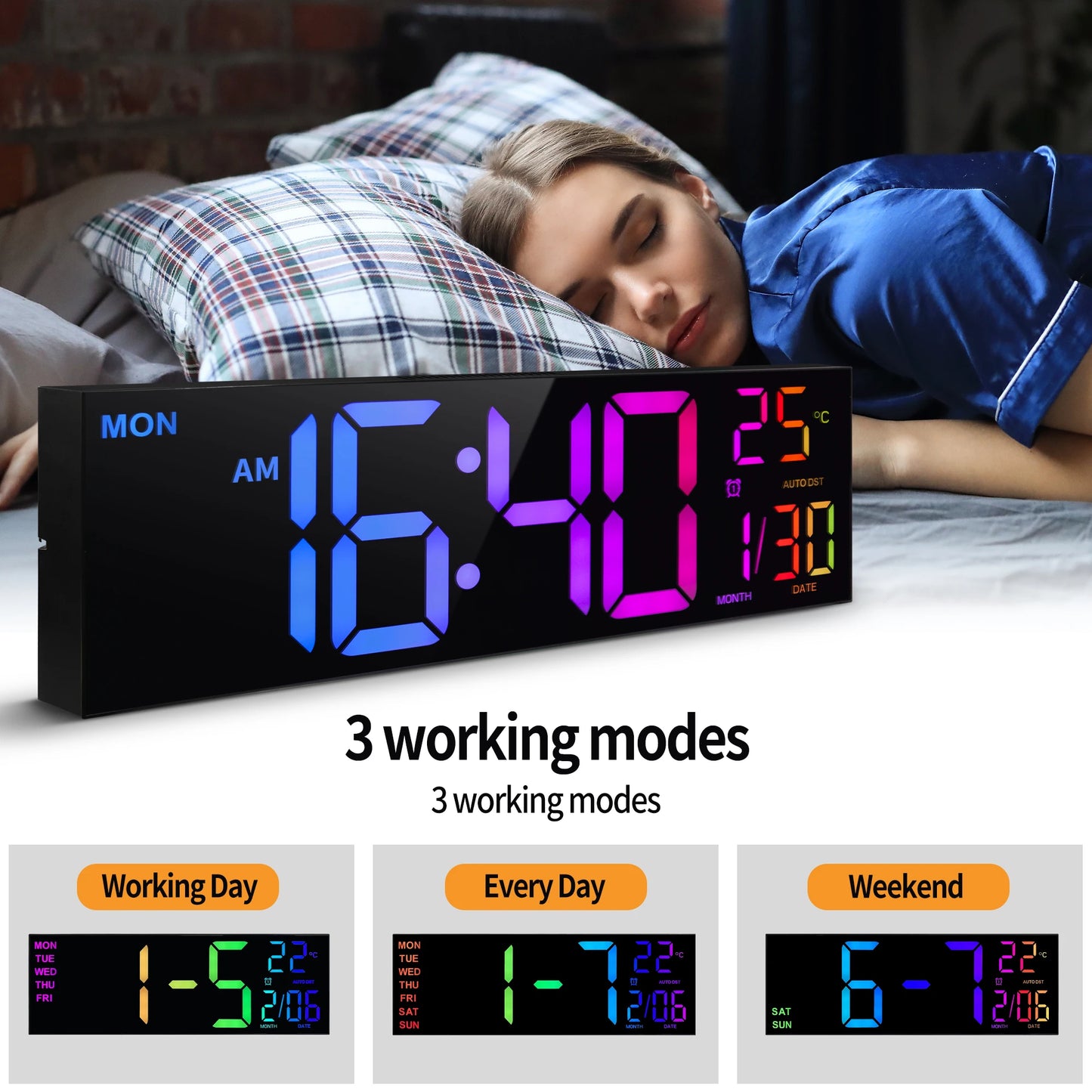 16" Large Number LED Digital Wall Clock