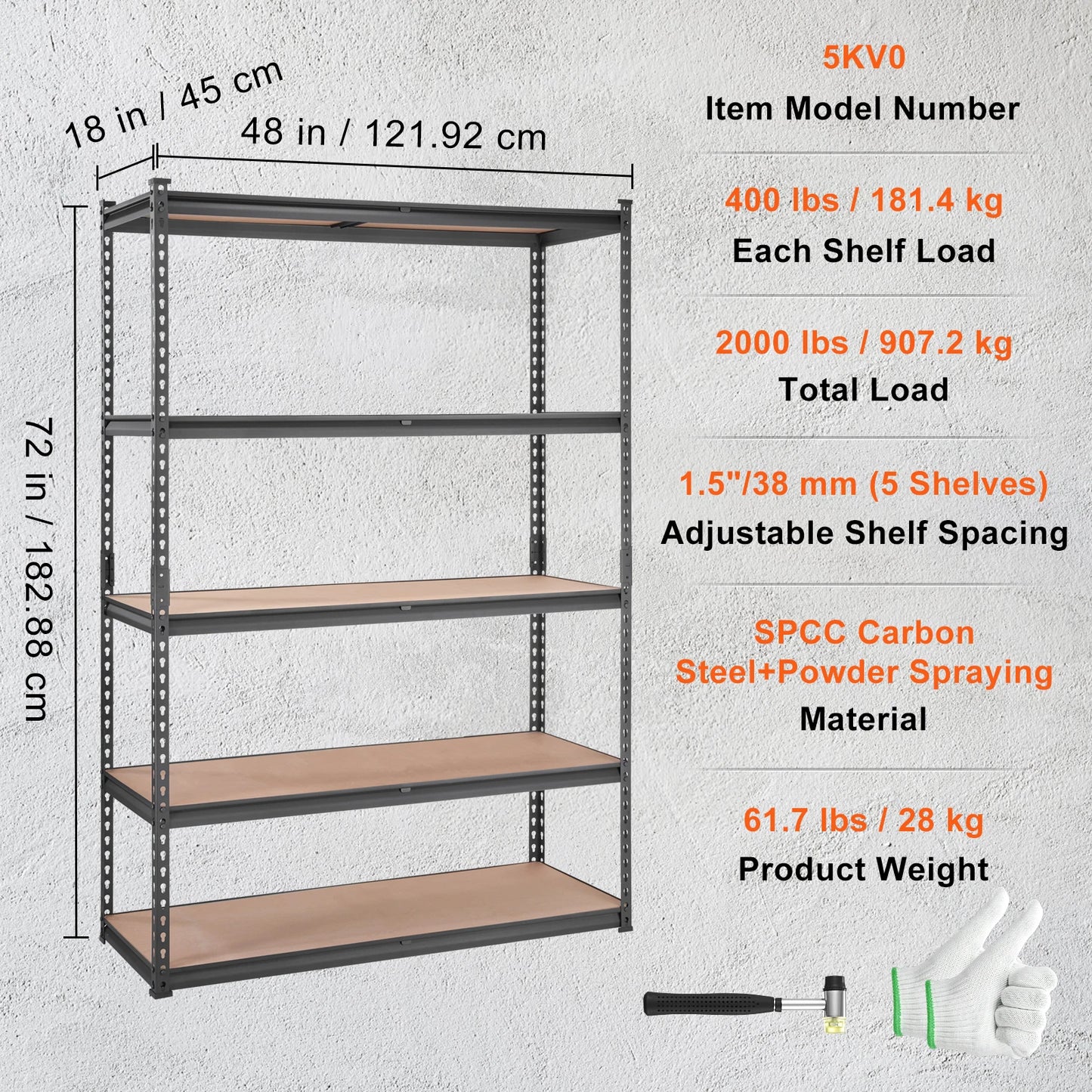 Heavy Duty Metal Standing 5 Shelf Rack for Warehouse, Garage