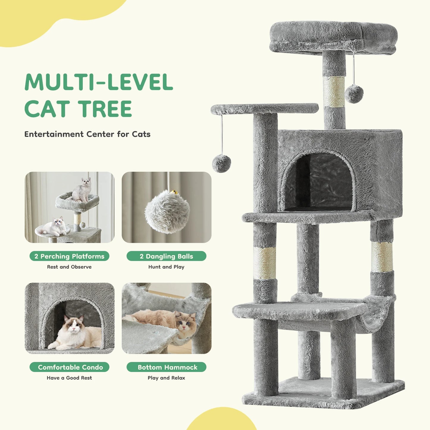 Tall Multi-Cat Tree Tower – Indoor Cat Furniture with Scratching Posts