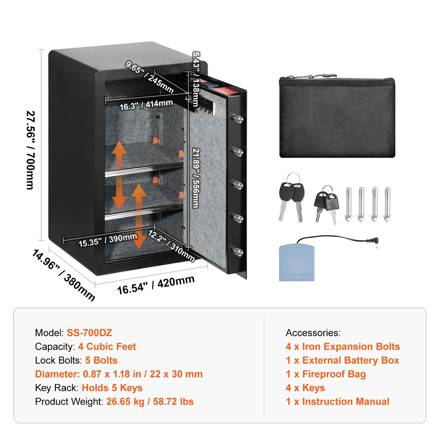 Fingerprint Safe Box – Digital Lock, Fireproof Bag, LED Interior, Dual Door Option