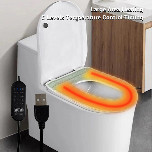 Toilet Heated Seat Washable Fabric, Waterproof PU, USB Heating Warmer