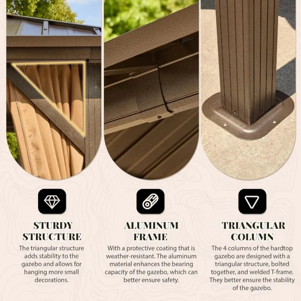 10x12 FT Galvanized Steel Gazebo, Hardtop Pavilion with Netting for Outdoor Parties