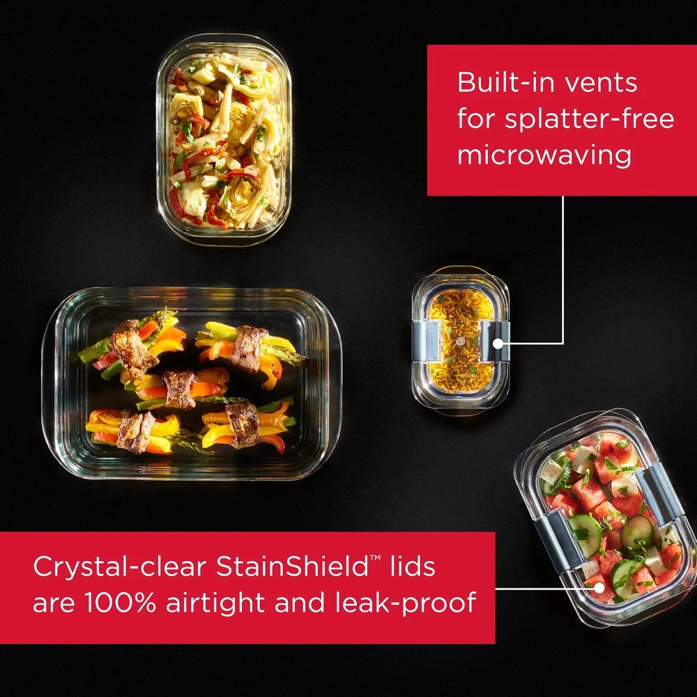Airtight Leak-Proof Glass Food Storage Containers – Set of 2, Microwave & Oven Safe