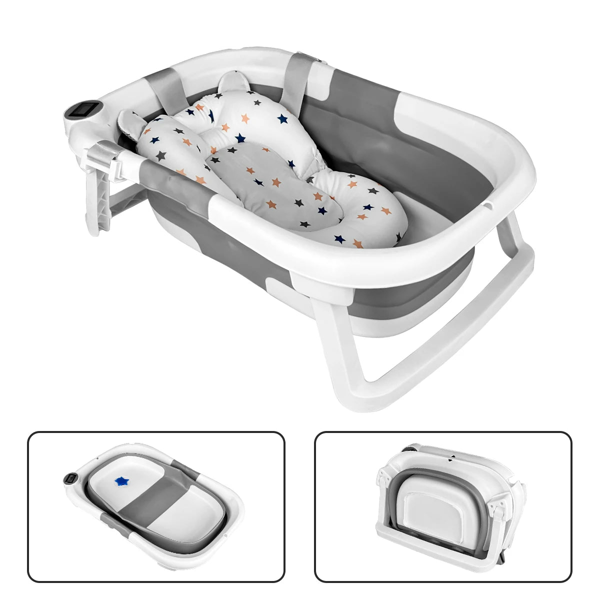 Portable Infant Tub with Soft Cushion & Built-In Thermometer Comfortable Bathing