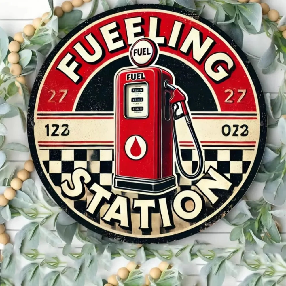 Fuel Station Metal Decor Round Iron Gas Pump Sign