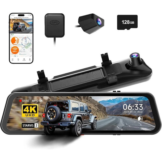 Best-Mirror 12" Dash Cam – STARVIS 2 IMX678, 4K Front & 2.5K Rear, Voice Control