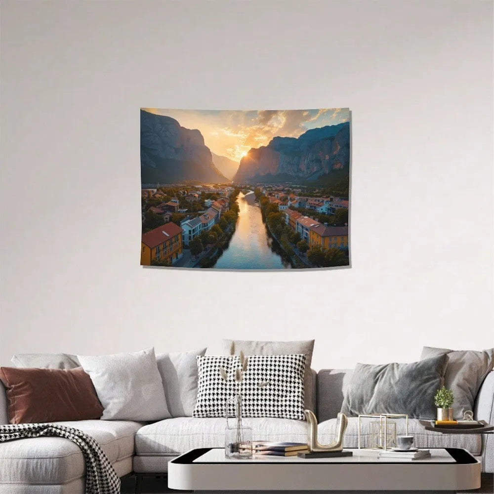 Nature Sunset Mountain River Landscape Wall Hanging Tapestry