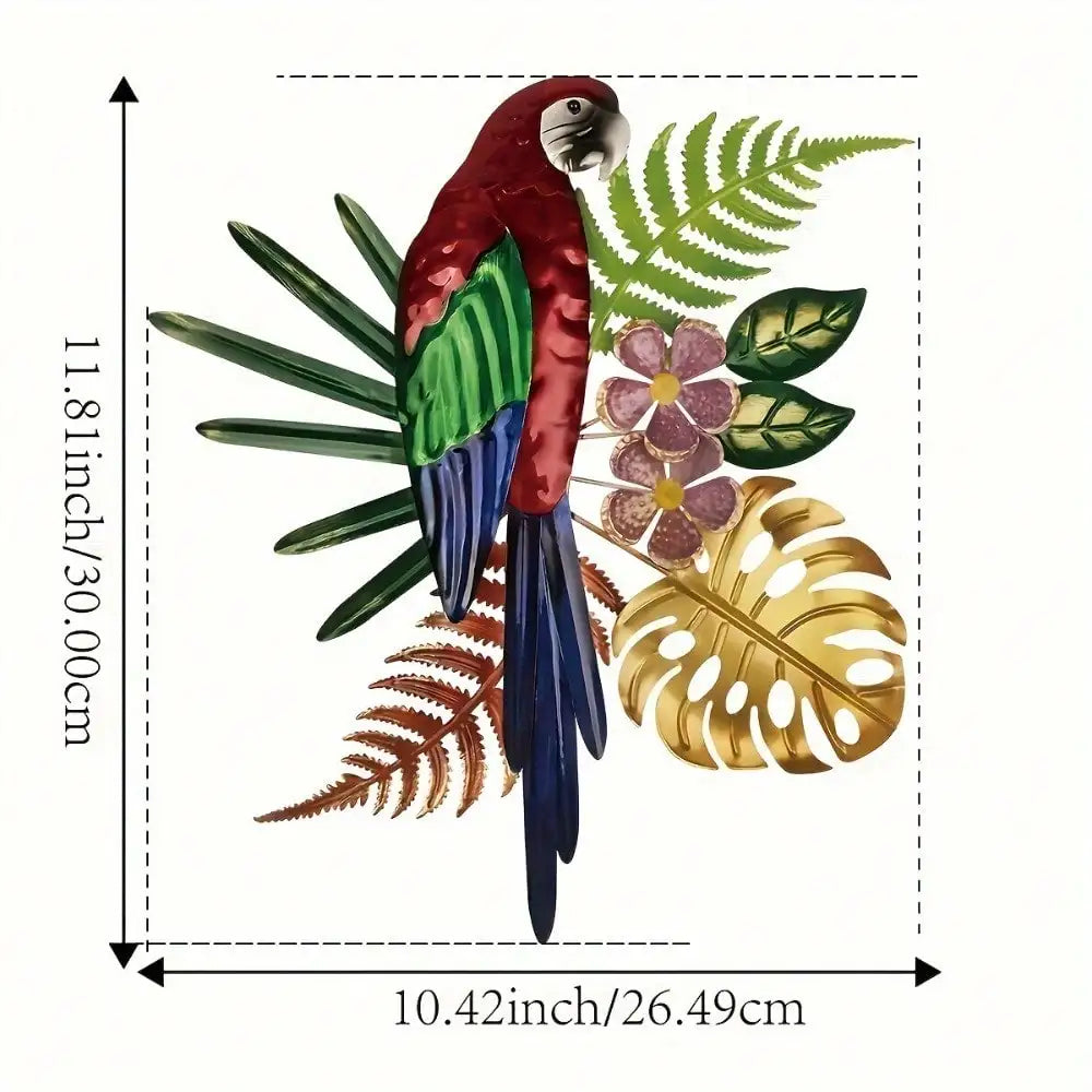 Rustic Parrot & Tropical Flowers Wall Art – Decorative Wall Sculpture