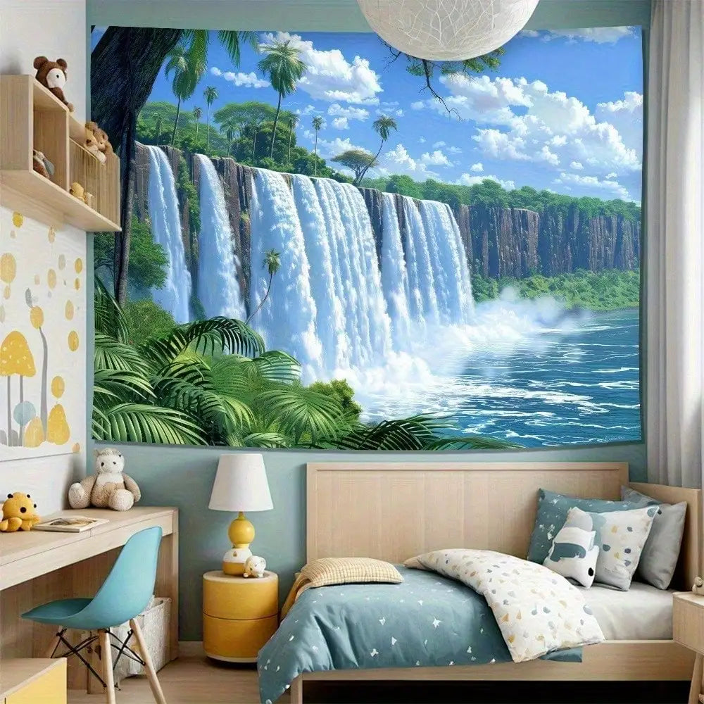 Waterfall Tapestry Tropical Jungle Wall Hanging Nature Landscape