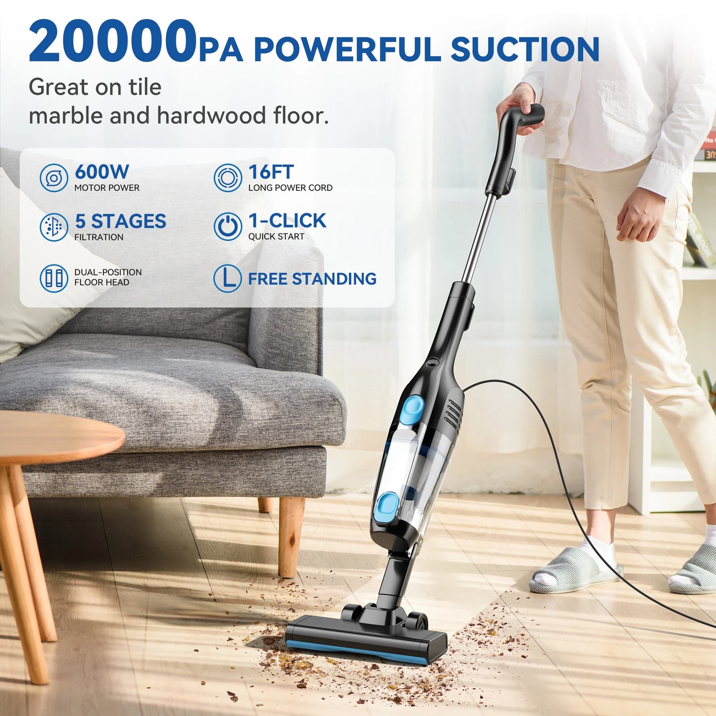 🚗 Extra Long Cord Handheld Vacuum Cleaner – Perfect for Car & Hard Floor Cleaning