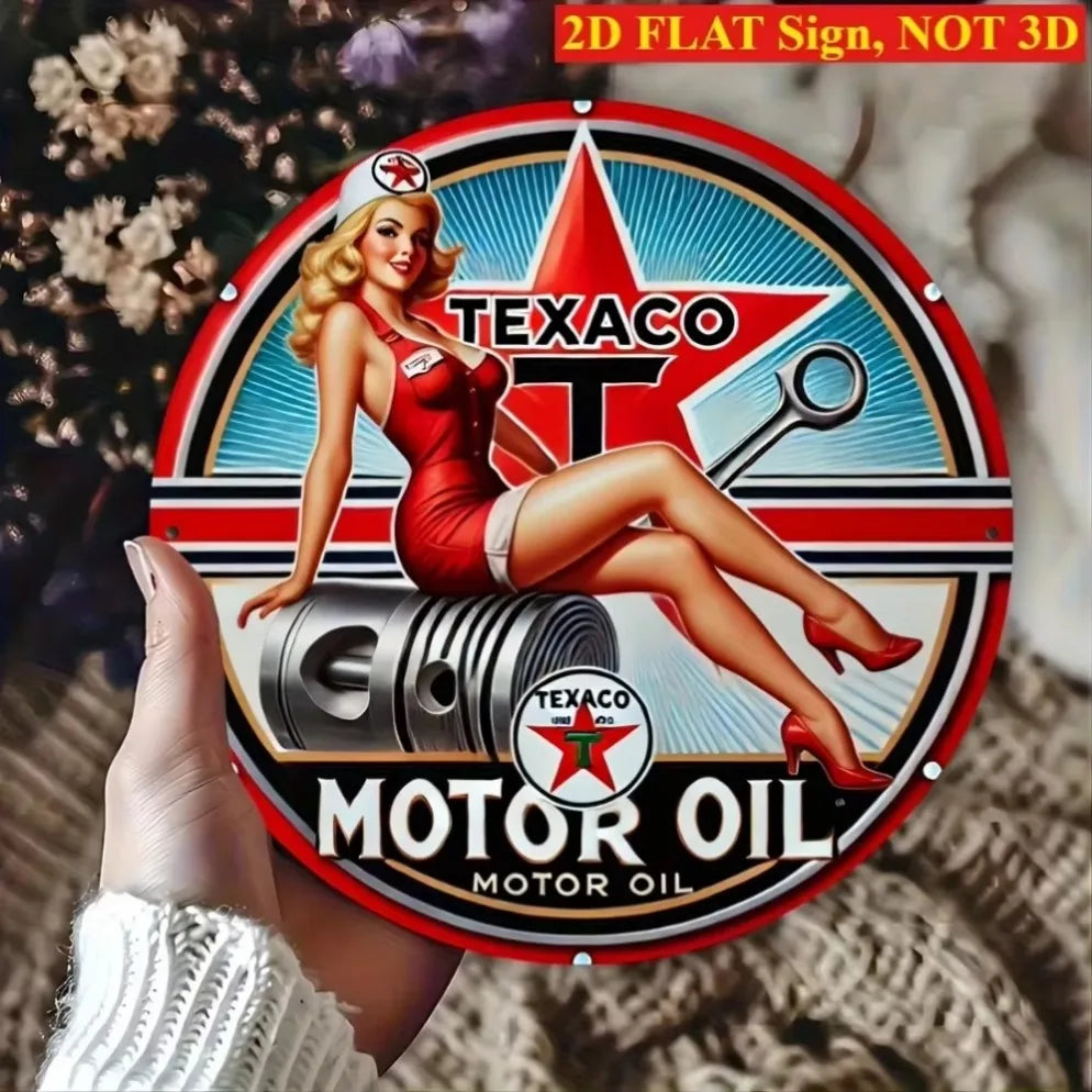 "Vintage Texaco Motor Oil" Round Aluminum Sign – Retro Culture Wall Art