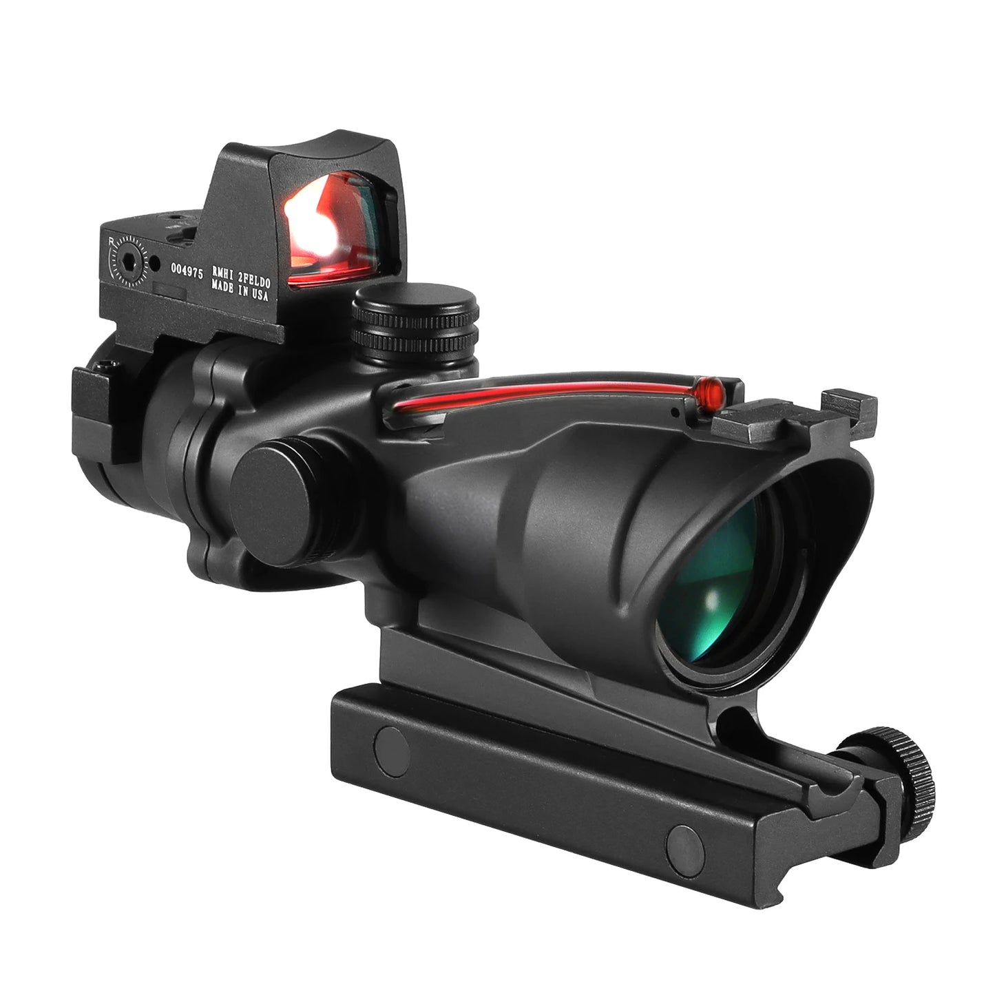 Adjustable 4x32 Tactical Scope with Red Dot – 1x–4x Optic for 20mm Rails