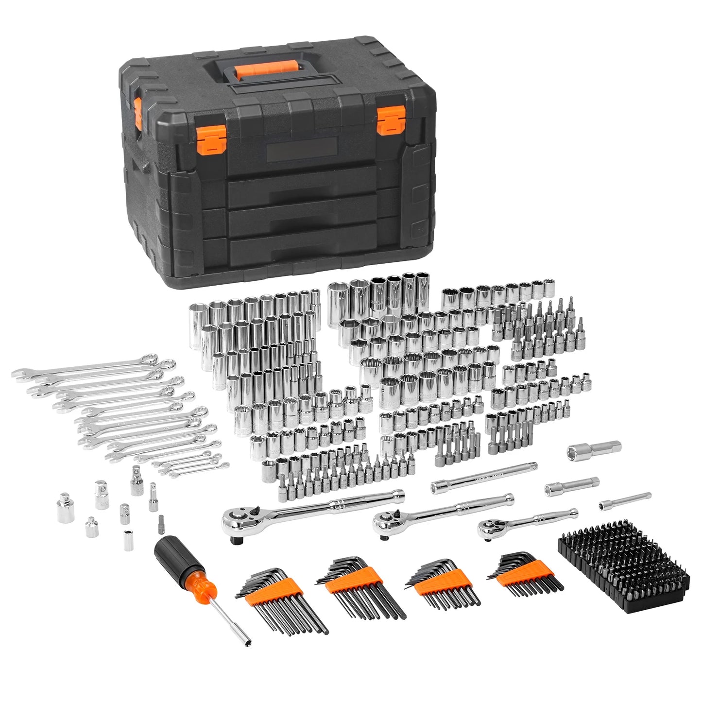 Mechanics Tool and Socket Set 1/4" 3/8" 1/2" Standard and Metric Tool Kit