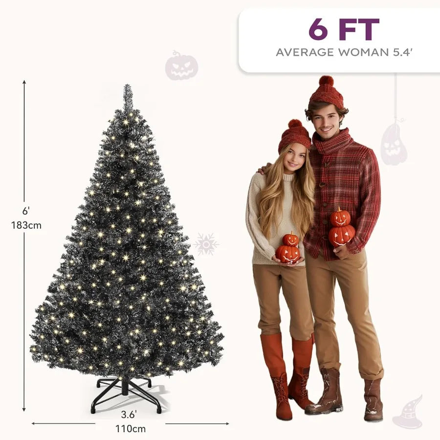 6ft Pre-Lit Black Artificial Christmas Tree with Remote Control